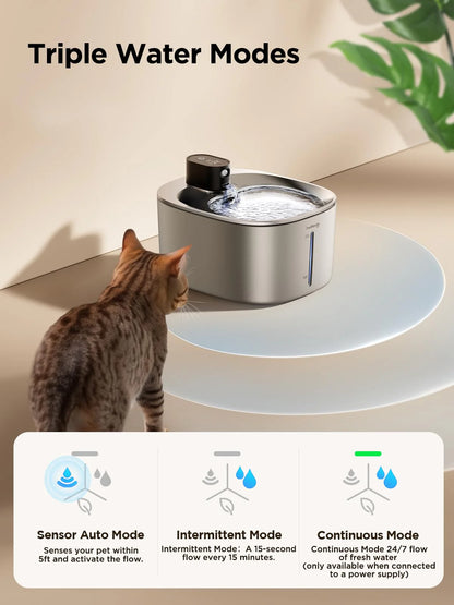 4L Stainless Steel Cat Water Fountain Battery Operated